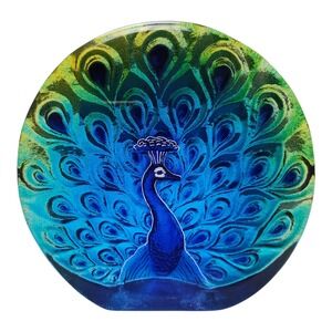 Mats Jonasson Maleras Peacock Paperweight Crystal Glass Sculpture Lofgren Signed